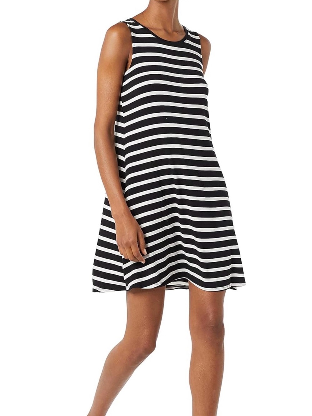 Black and White Summer Mini Striped Sleeveless Swing Dress